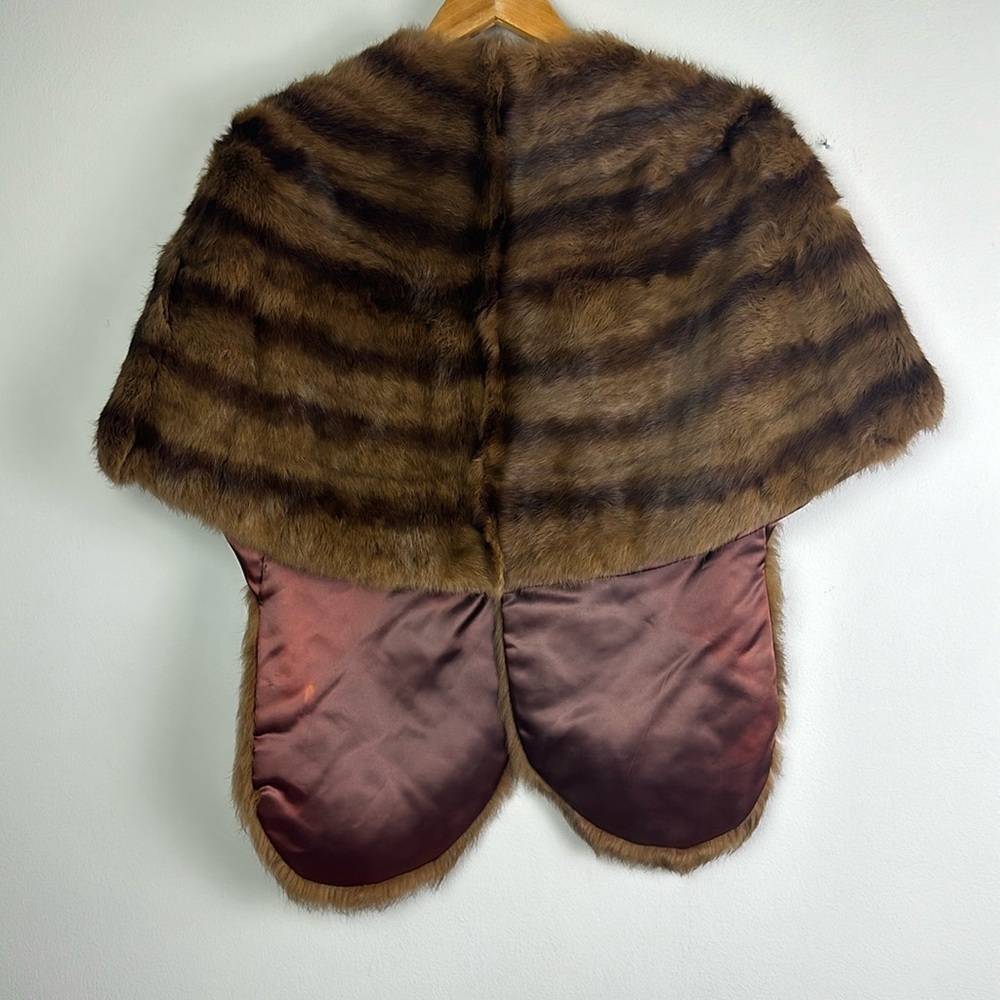 Vintage Mink Stole Pockets Brown Original Owner Shawl Luxury Statement Piece - Picture 10 of 16
